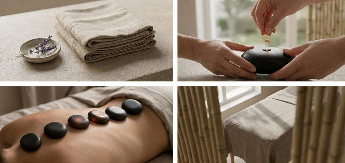 Dyb varme fra stenene, der trænger ind i musklerne og giver total afslapning.